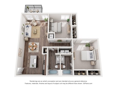 Floor plan for 2 beds, 2 baths, 1124 sqft